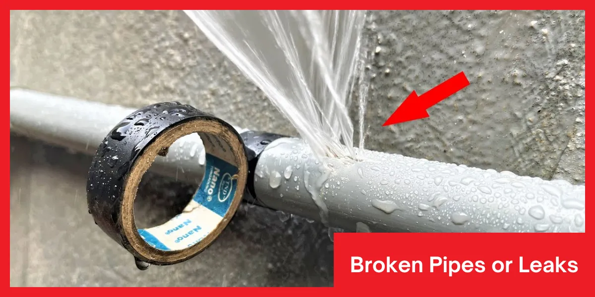 Broken Pipes or Leaks Illustration showing the impact of broken pipes or leaks leading to water damage in a home