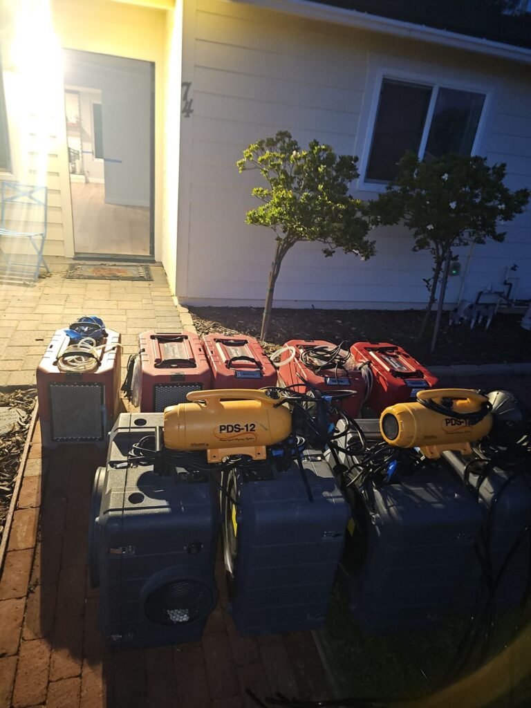 Drying equipment loaded out at the end of a Santa Ana restoration job
