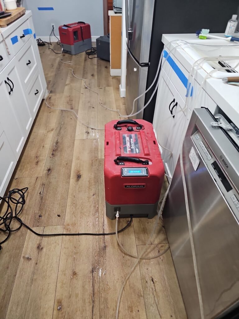 Dehumidifier drying the cabinet run in a Santa Ana kitchen
