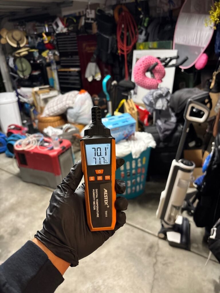 Temperature and humidity reading taken in a Santa Ana garage