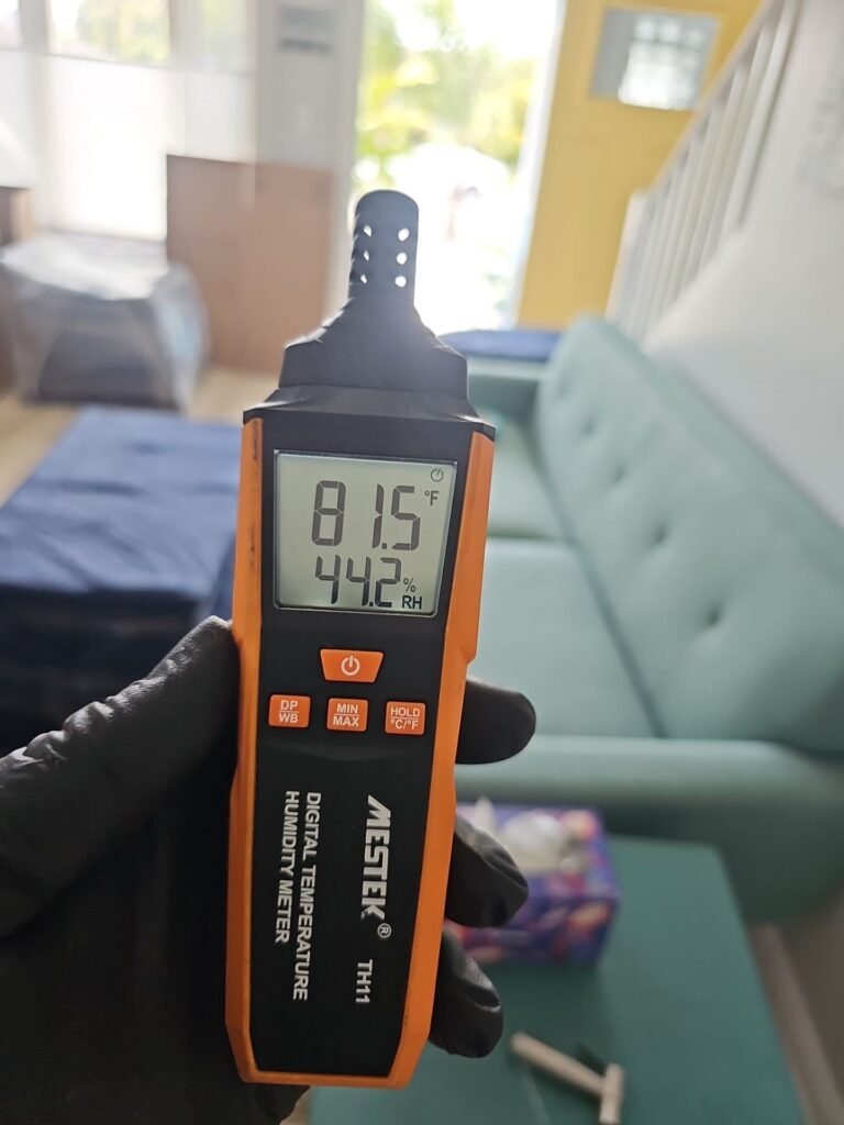 Daily humidity reading logged in a Santa Ana bedroom during drying